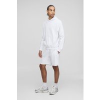 Man Basic Hoodie und lockere Jersey-Shorts - Weiß - XS, Weiß von boohooman