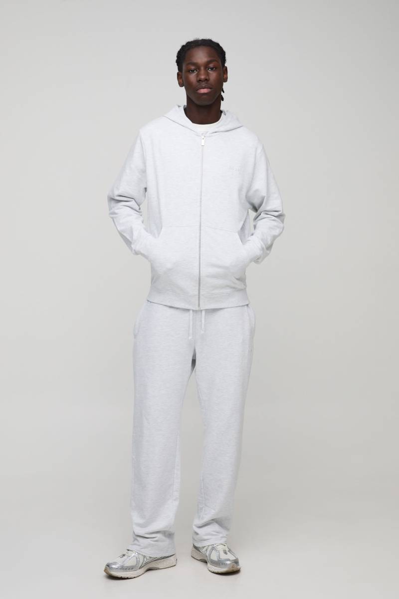 Man Basic Lightweight Hoodie mit Reißverschluss & Jogginghose mit geradem Bein - Grau - XL, Grau von boohooman