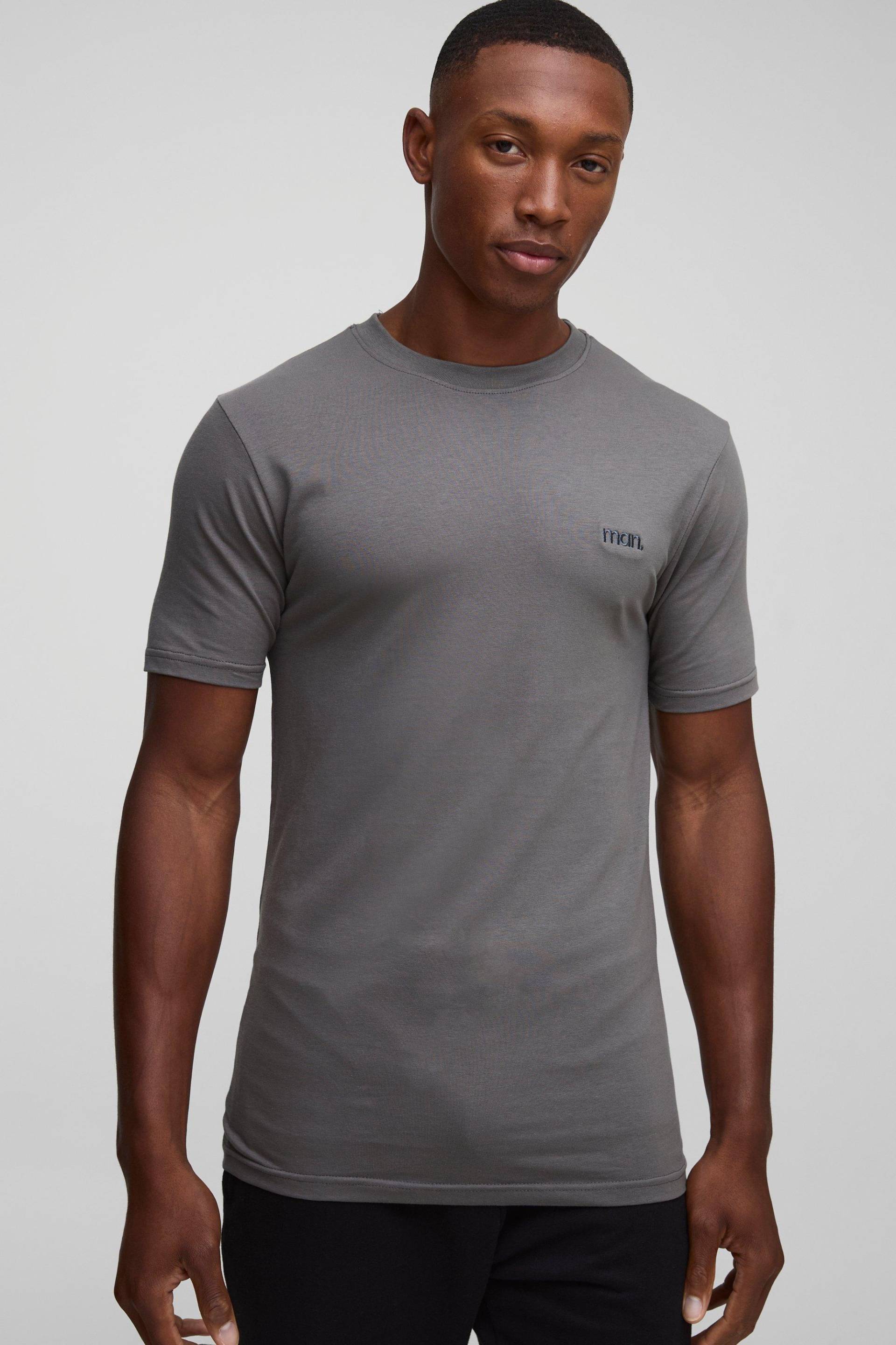 Man Basic Muscle-Fit Rundhals T-Shirt - Grau - XS, Grau von boohooman