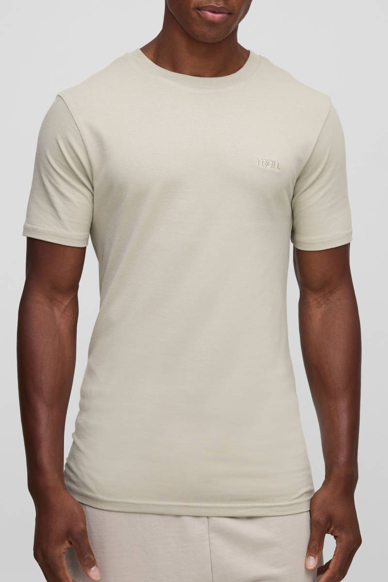 Man Basic Muscle-Fit Rundhals T-Shirt - light khaki - XL, light khaki von boohooman