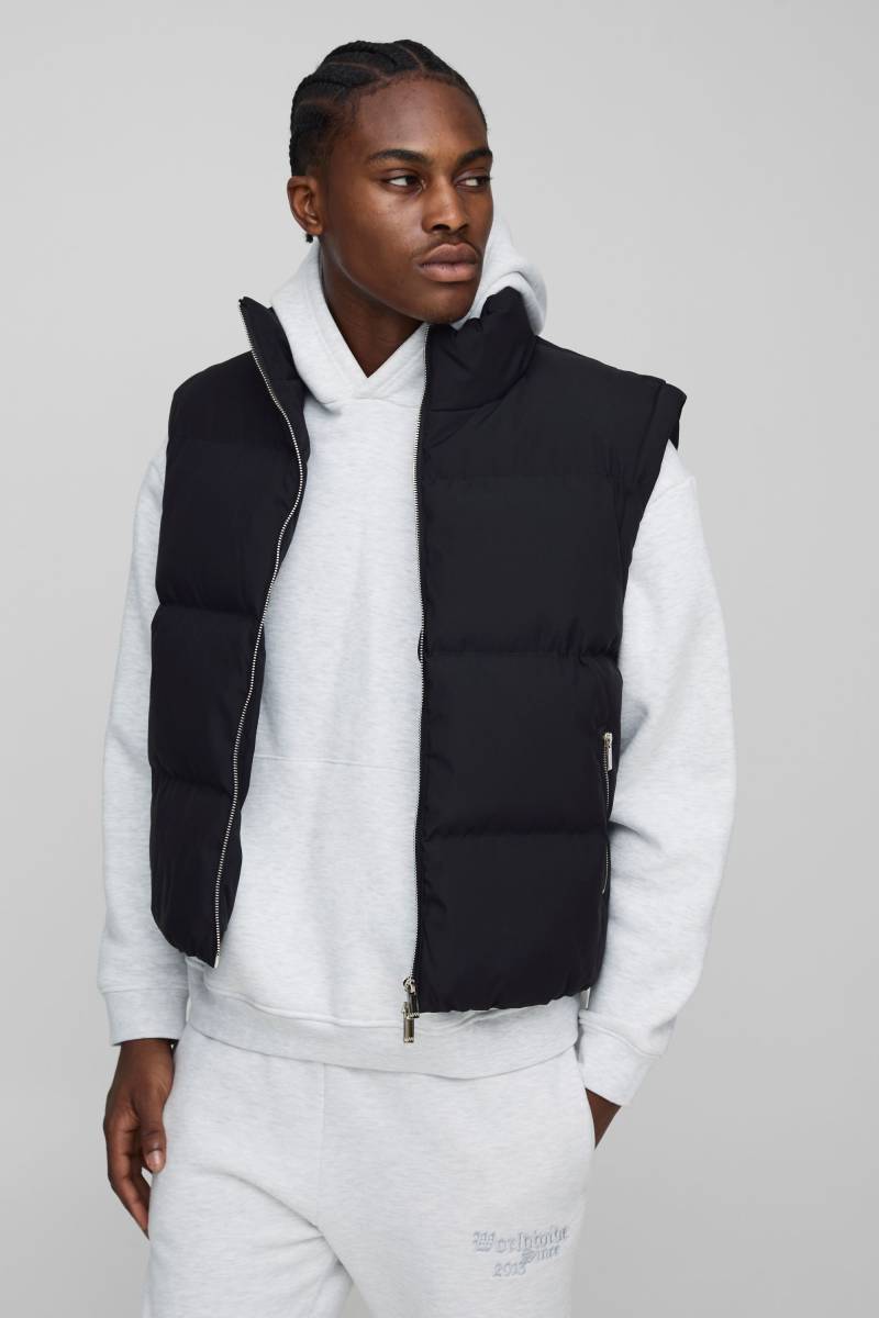 Kastige Man Steppweste mit Trichterkragen - Schwarz - XS, Schwarz von boohooman