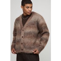 Man Boxy Fit Ombre Brushed Stripe Knitted Cardigan - Braun - L, Braun von boohooman
