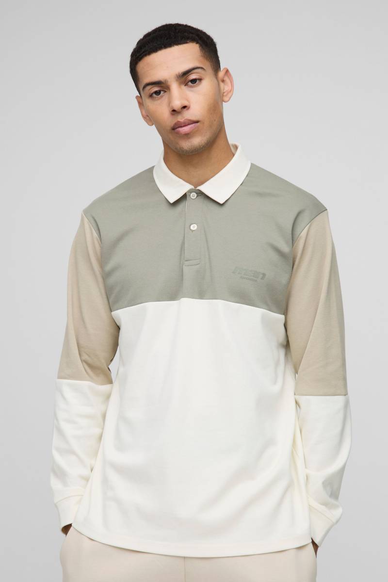 Man Colorblock Rugby-Poloshirt - Grün - XS, Grün von boohooman
