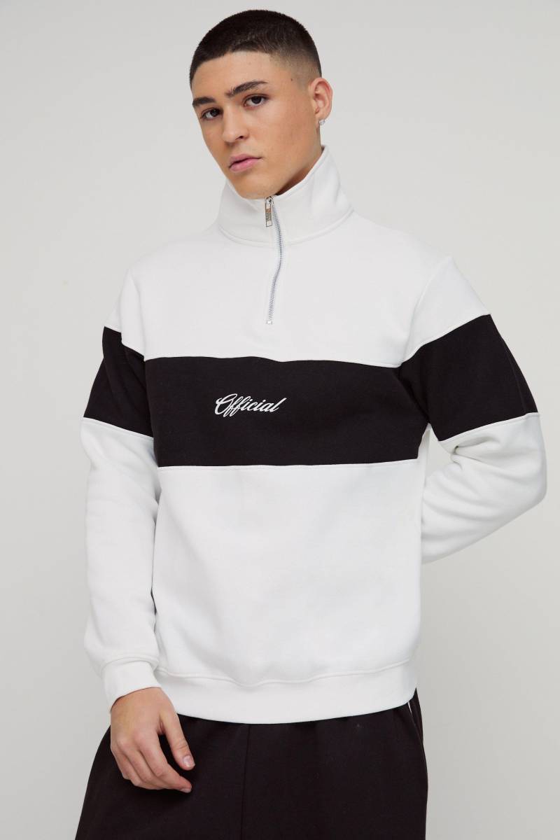 Man Colorblock Sweatshirt mit Trichterkragen und Reißverschluss - Weiß - S, Weiß von boohooman