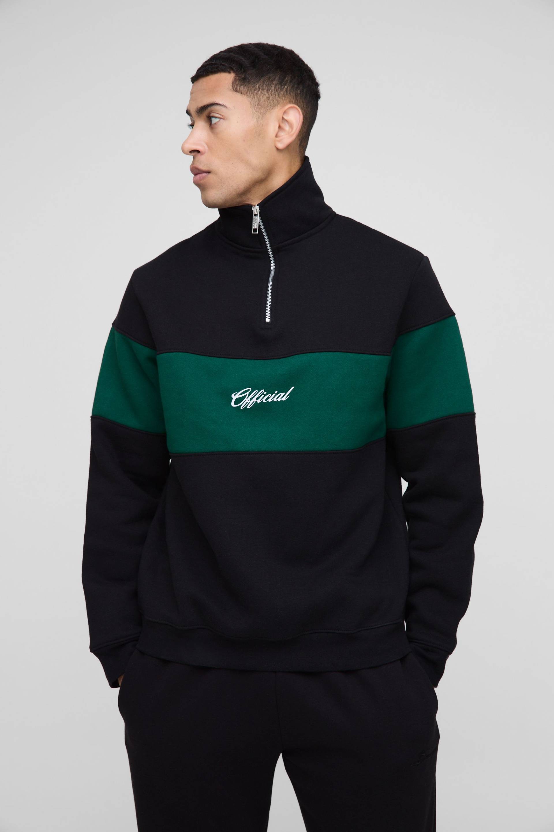 Man Colorblock Sweatshirt mit Trichterkragen und Reißverschluss von boohooman