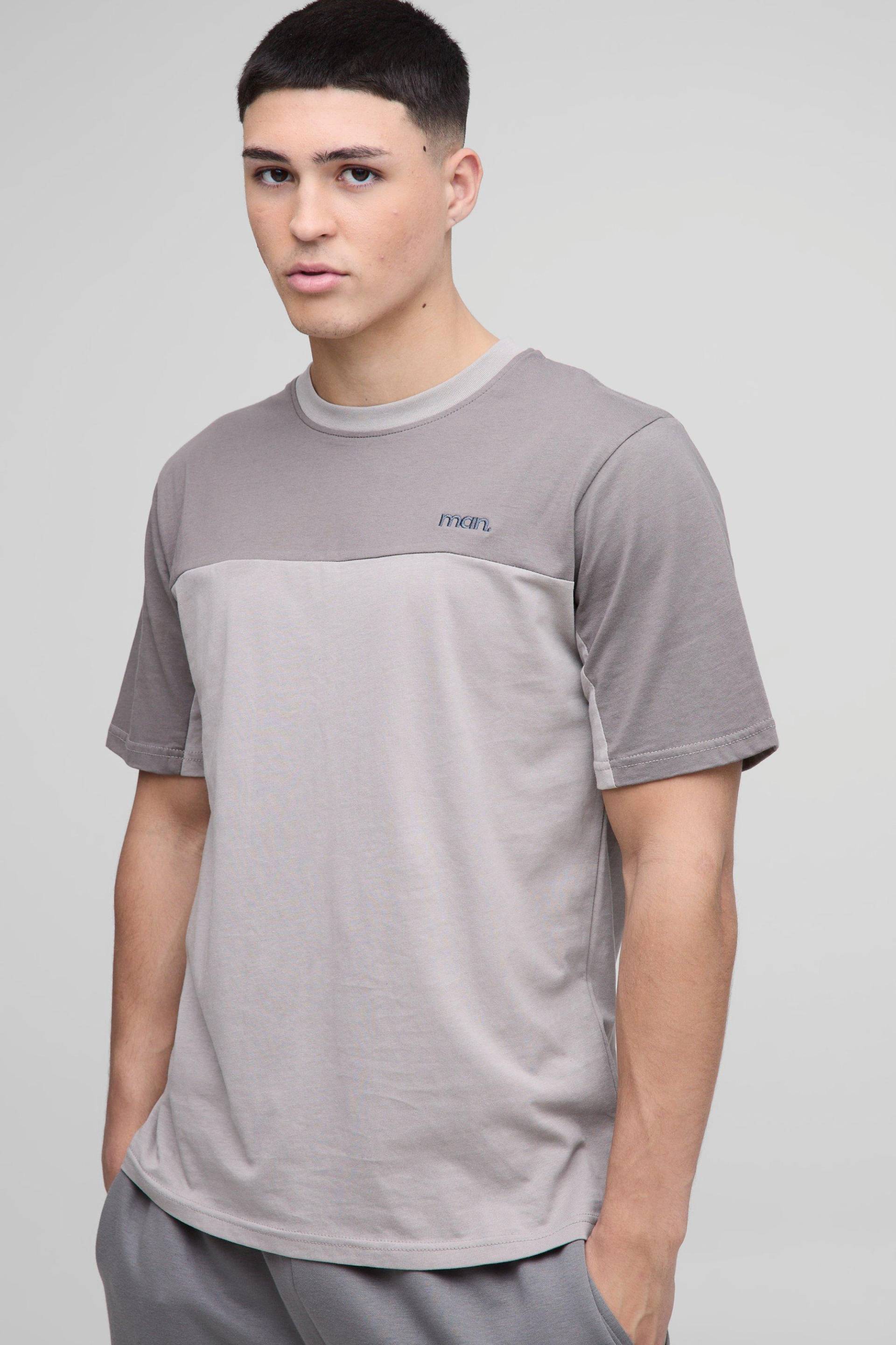 Man Colorblock T-Shirt - Grau - S, Grau von boohooman