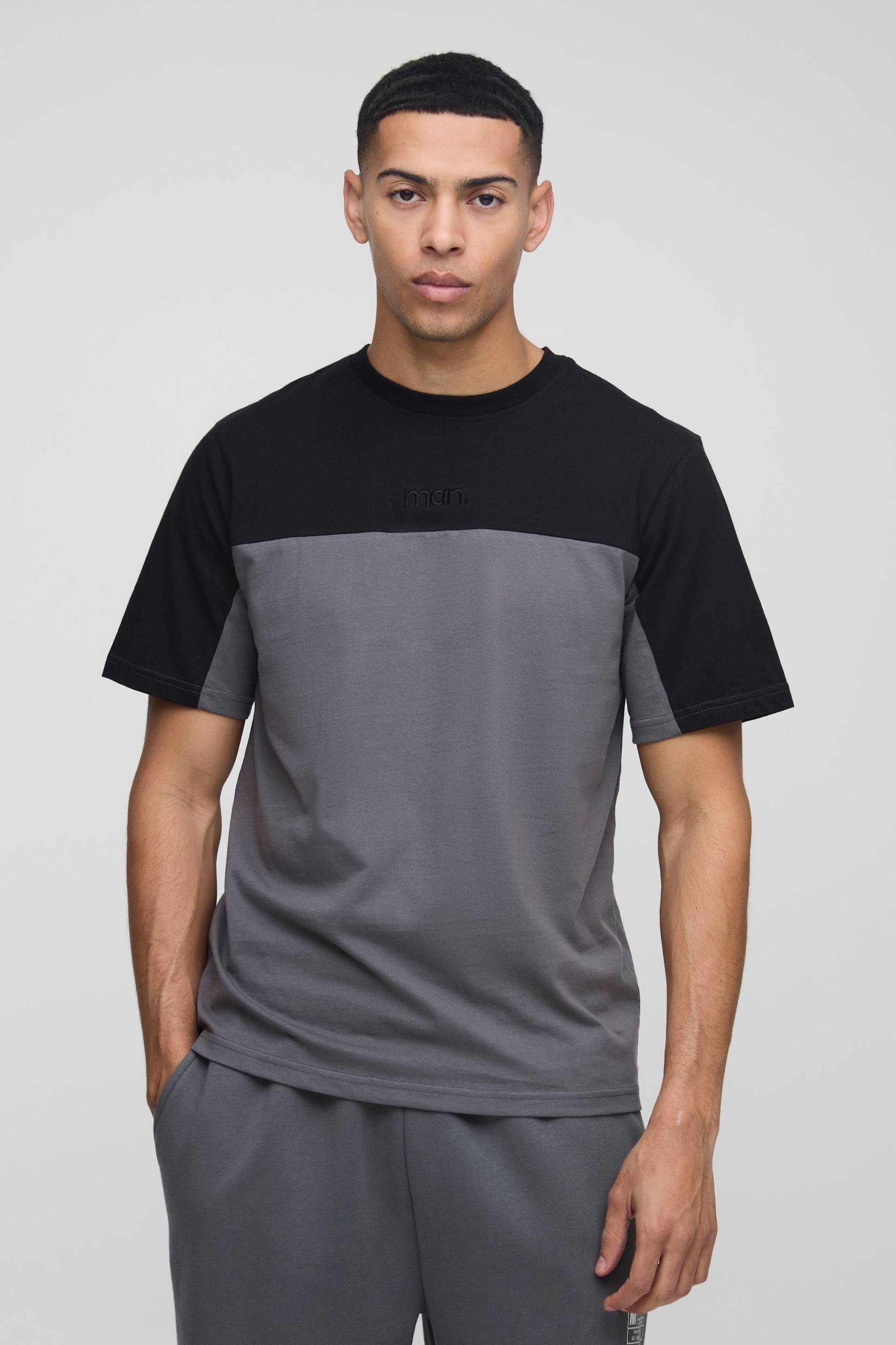 Man Colorblock T-Shirt - Schwarz - XS, Schwarz von boohooman