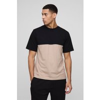 Man Colorblock T-Shirt - Taupe - XL, Taupe von boohooman