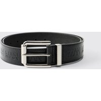 Geprägter Man-Gürtel mit silberner Schnalle - Schwarz - XL, Schwarz von boohooman