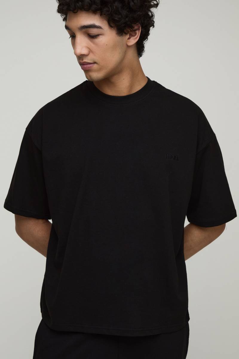 Man Kastiges Oversize Rundhals T-Shirt - Schwarz - XS, Schwarz von boohooman