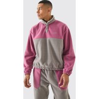 Man Oversize Colorblock Fleece-Trainingsanzug mit Druckknöpfen von boohooman