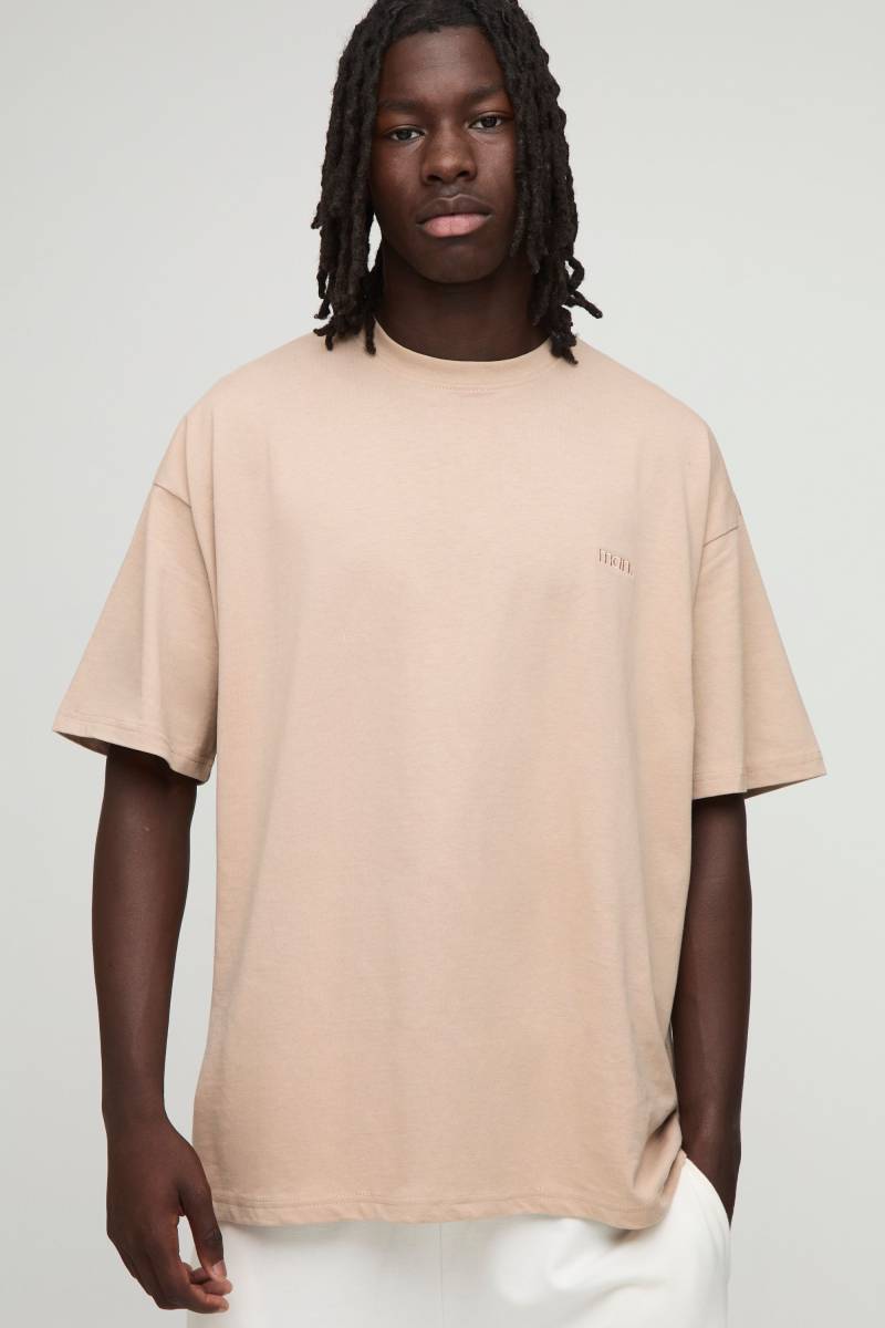Man Oversize Rundhals T-Shirt - Braun - XS, Braun von boohooman