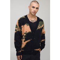 Man Oversized Boxy Camo Jacquard Brushed Knitted Cardigan - Mehrfarbig - S, Mehrfarbig von boohooman