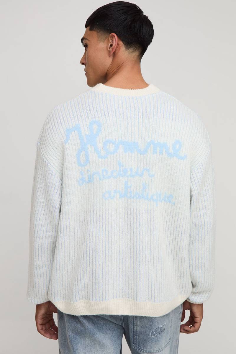 Kastiger flauschiger Oversize Man Strickpullover - Ecru - XS, Ecru von boohooman