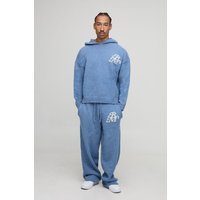 Man Oversized Boxy Hooded Boucle Knitted Tracksuit - Blau - XL, Blau von boohooman