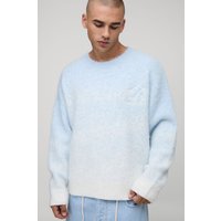 Man Oversized Boxy Ombre Fluffy Knitted Jumper - Blau - S, Blau von boohooman