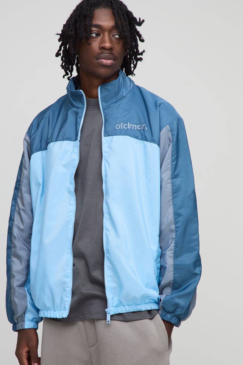 Man Nylon Colorblock Jacke - Blau - XL, Blau von boohooman