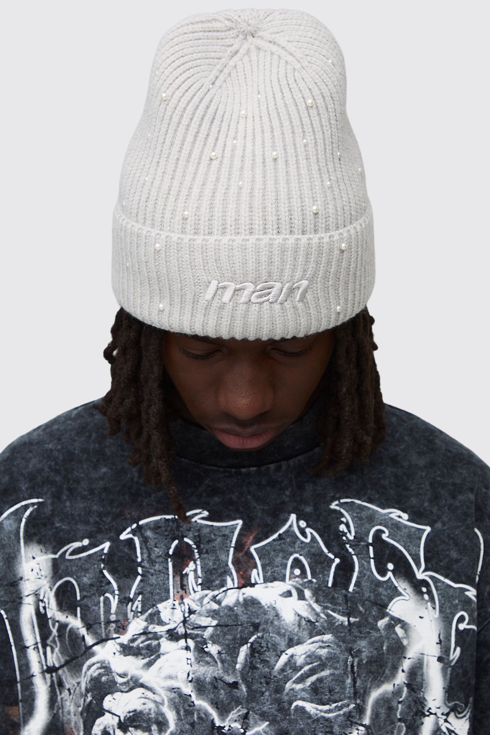 Man Rhinestone Embellished Beanie - Grau - ONE SIZE, Grau von boohooman