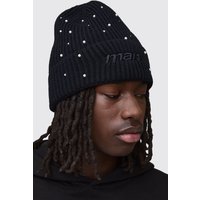 Man Rhinestone Embellished Beanie - Schwarz - ONE SIZE, Schwarz von boohooman