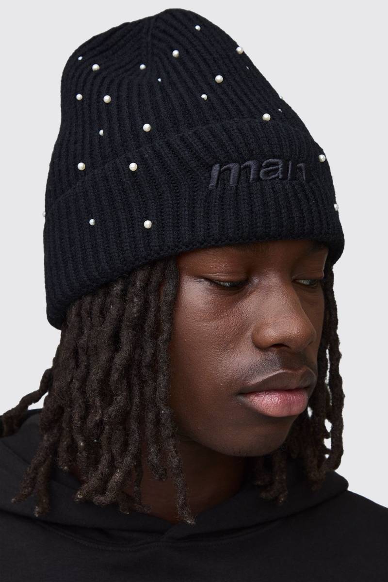 Man Rhinestone Embellished Beanie - Schwarz - ONE SIZE, Schwarz von boohooman