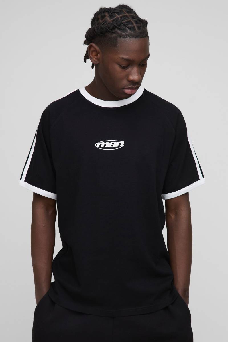 Man Ringer T-Shirt mit Raglan-Ärmeln - Schwarz - XL, Schwarz von boohooman