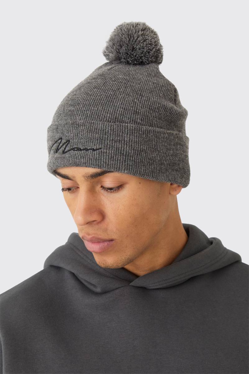 Man Signature Beanie - Grau - ONE SIZE, Grau von boohooman