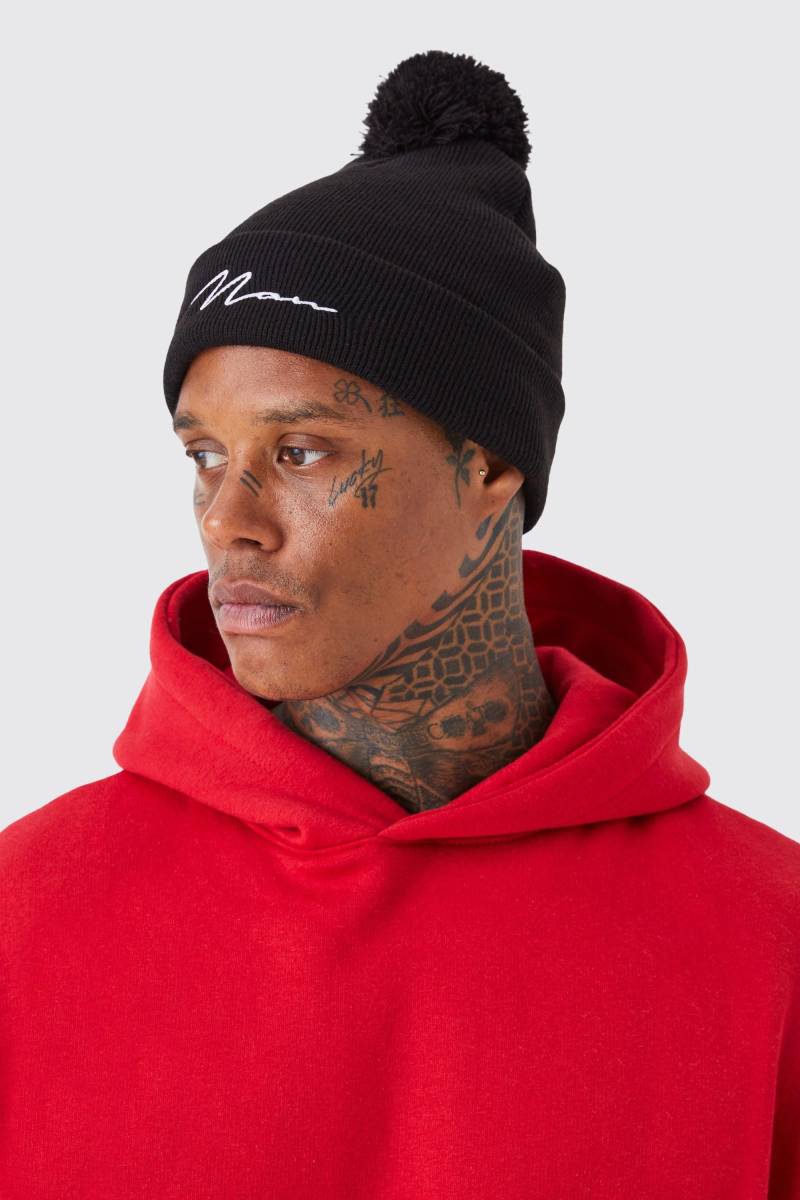 Man Signature Bommel-Mütze von boohooman