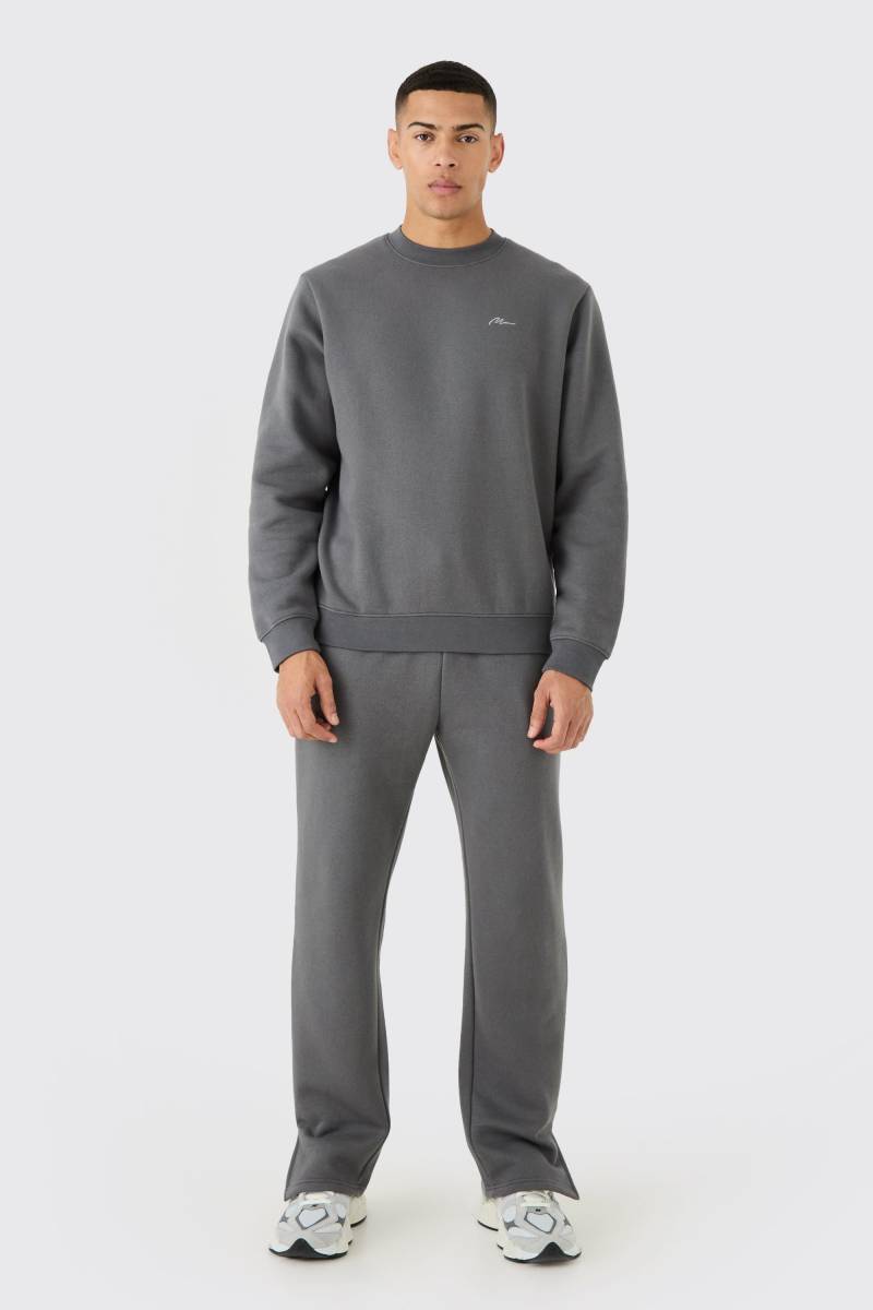 Man Signature Sweatshirt-Trainingsanzug mit geteiltem Saum von boohooman