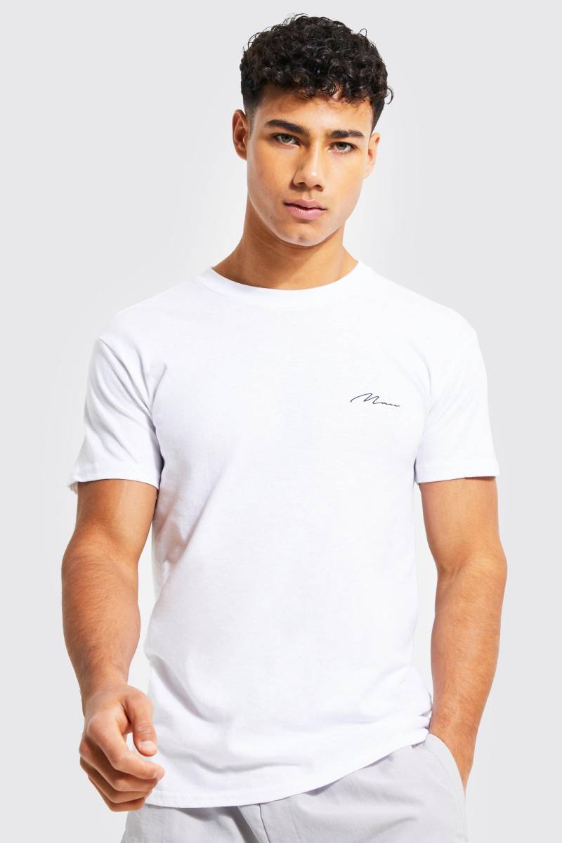 Man Signature T-Shirt mit Print - Weiß - XS, Weiß Man Signature T-Shirt mit Print - Weiß - XS, Weiß von boohooman