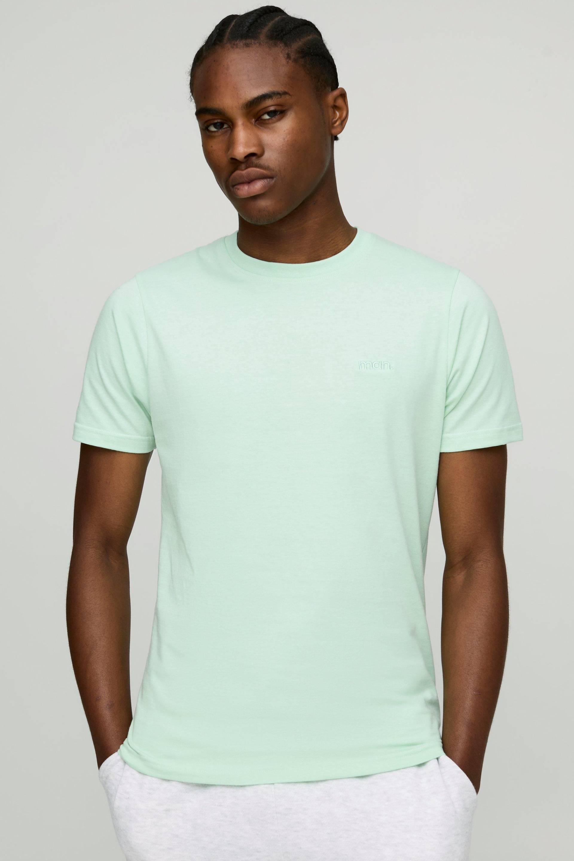 Man Slim-Fit Basic T-Shirt - Grün - L, Grün von boohooman