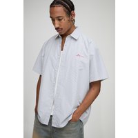 Kurzärmliges gestreiftes Super Oversize Man Hemd aus Baumwolle - Blau - XS, Blau von boohooman