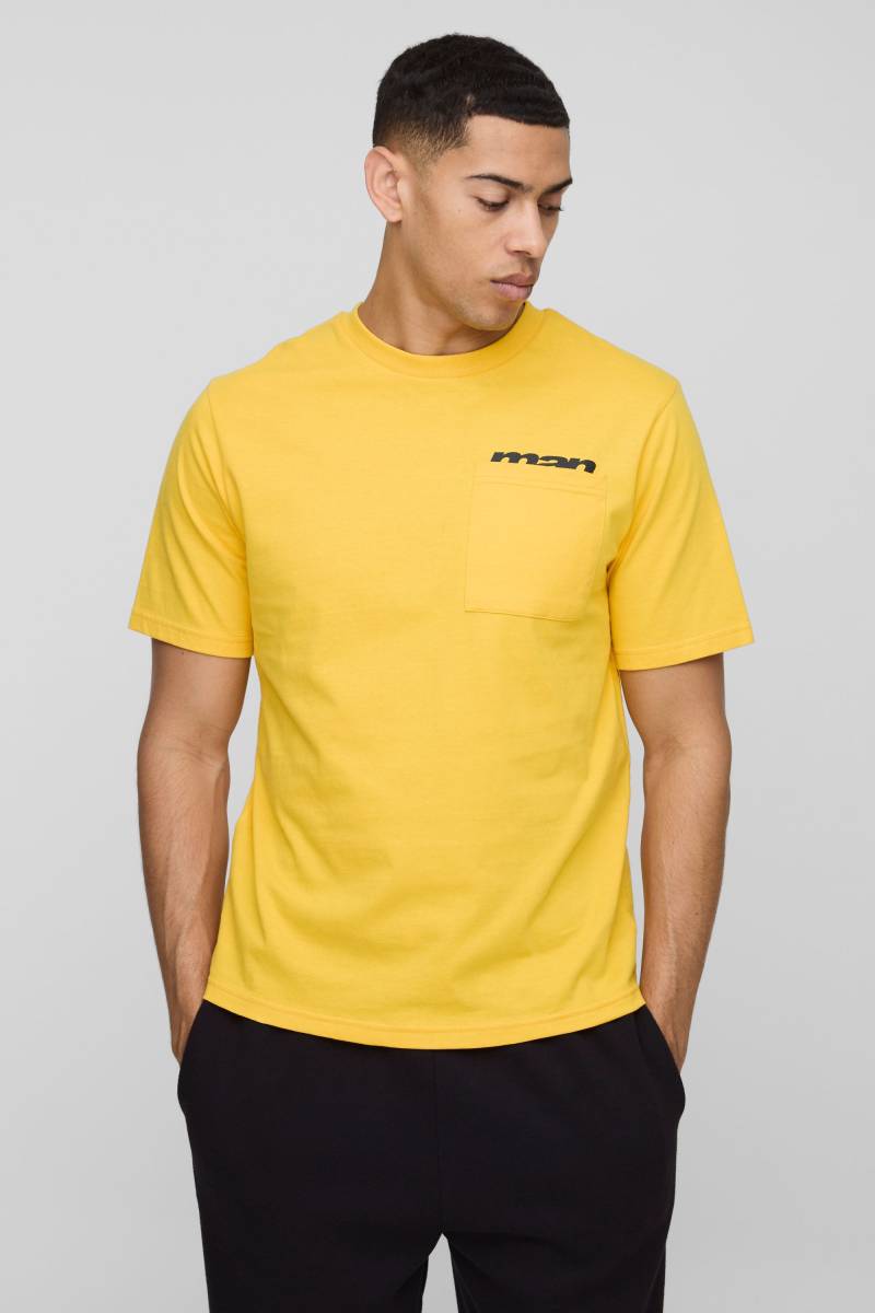 Man T-Shirt mit Taschen-Detail - Gelb - XS, Gelb von boohooman