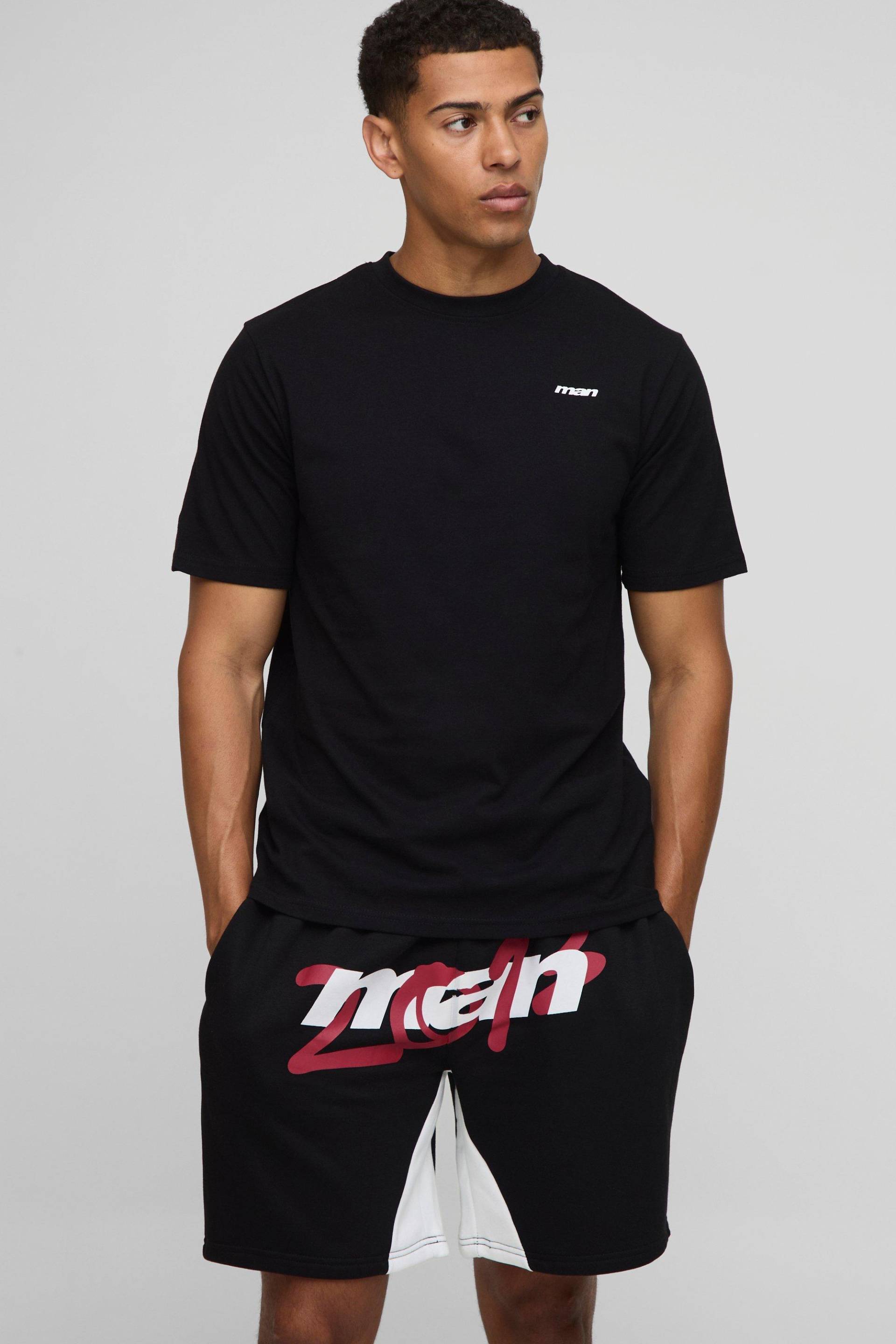 Man T-Shirt und Shorts - Schwarz - M, Schwarz von boohooman