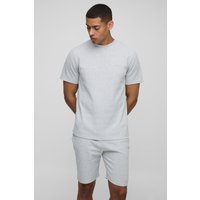 Man T-Shirt & Shorts in Waffeloptik - Grau - L, Grau Man T-Shirt & Shorts in Waffeloptik - Grau - L, Grau von boohooman