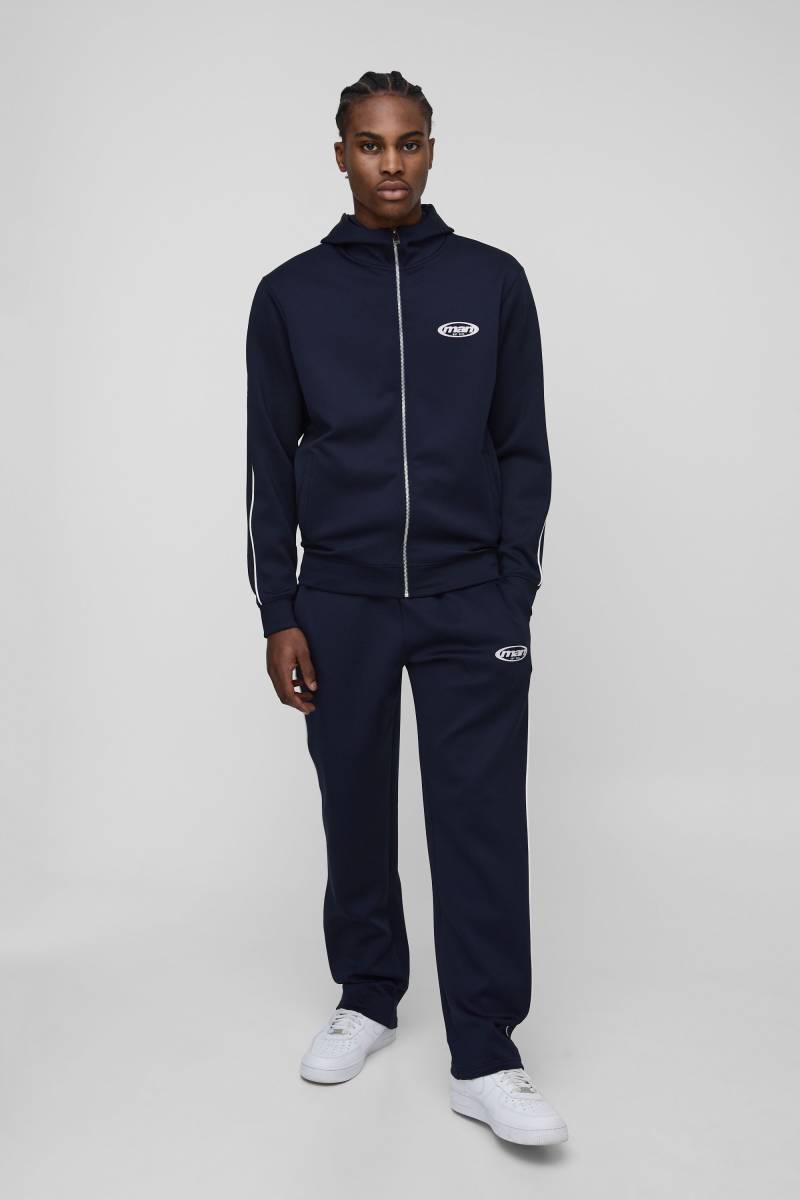 Man Trikot-Trainingsanzug mit Trichterkragen und Reißverschluss - Blau - M, Blau von boohooman