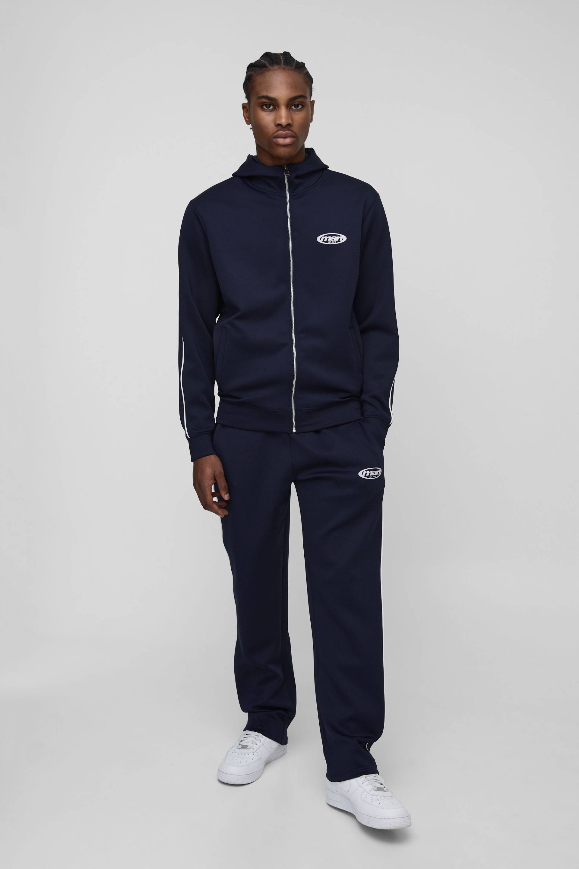 Man Trikot-Trainingsanzug mit Trichterkragen und Reißverschluss von boohooman