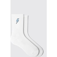 Mens 1er-Pack bestickte Trippy Face Socken - Weiß - ONE SIZE, Weiß von boohooman