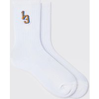 Mens Sport-Socken mit 13-Stickerei - Weiß - ONE SIZE, Weiß von boohooman