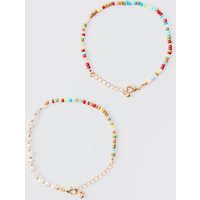 Mens 2 Pack Beaded Bracelets In Multi - Mehrfarbig - ONE SIZE, Mehrfarbig von boohooman