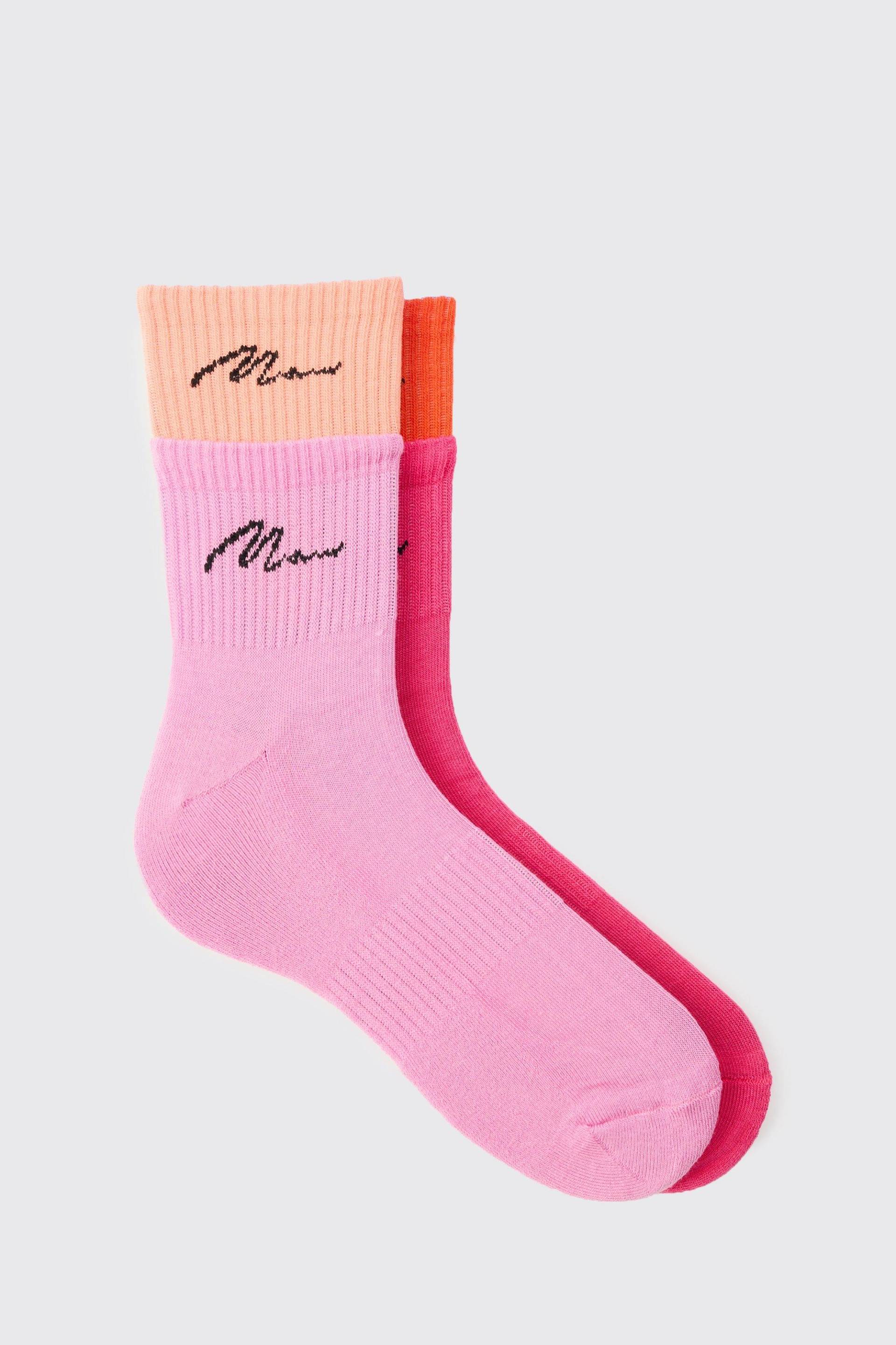 Mens 2 Pack Double Layer Man Signature Sports Socks - Mehrfarbig - ONE SIZE, Mehrfarbig von boohooman