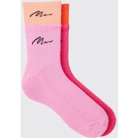 Mens 2 Pack Double Layer Man Signature Sports Socks - Mehrfarbig - ONE SIZE, Mehrfarbig von boohooman