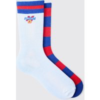 Mens 2 Pack Varsity Sports Stripe Socks - Weiß - ONE SIZE, Weiß von boohooman