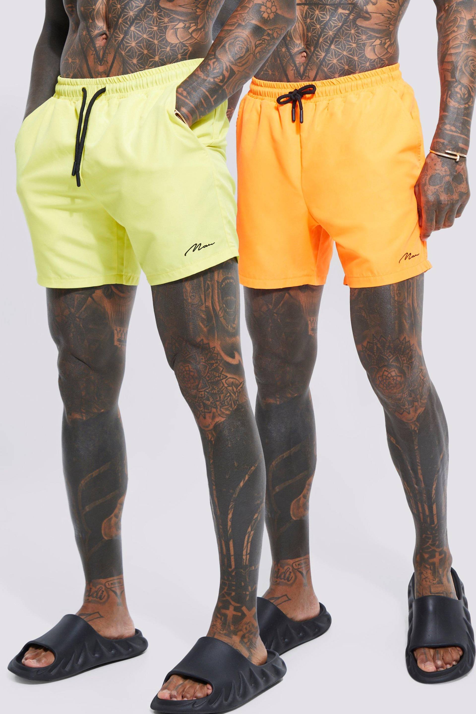 Mens 2er-Pack Man Signature Badehose - Mehrfarbig - XL, Mehrfarbig von boohooman
