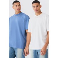 Mens 2er-Pack Oversize T-Shirts - Mehrfarbig - L, Mehrfarbig von boohooman