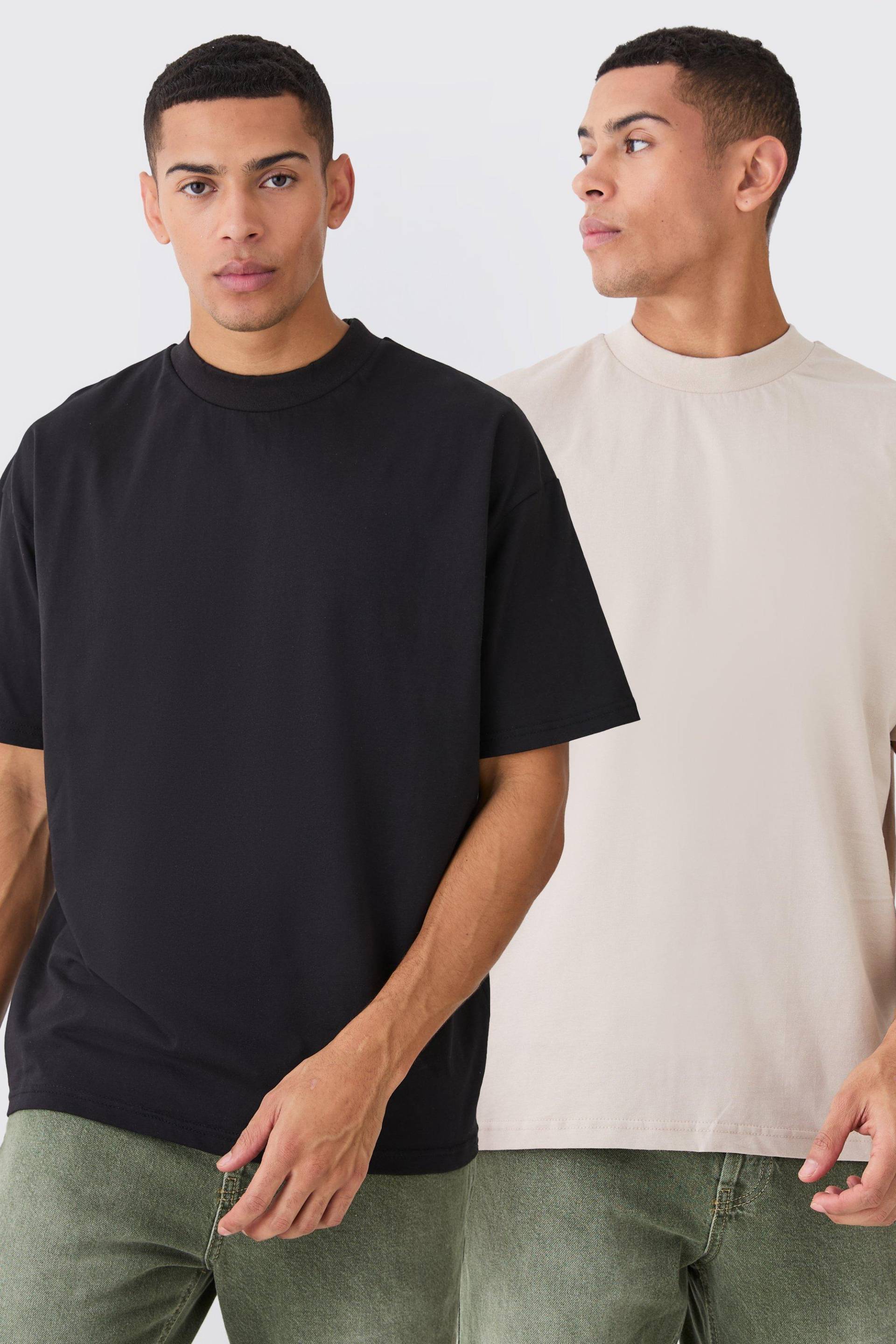 Mens 2er-Pack Oversize T-Shirts - Mehrfarbig - M, Mehrfarbig von boohooman