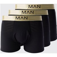 Mens 3 Pack Man Dash Gold Waistband Boxers In Black - Schwarz - S, Schwarz von boohooman