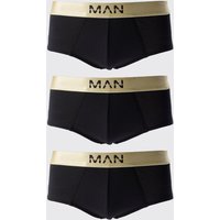 Mens 3 Pack Man Dash Gold Waistband Briefs In Black - Schwarz - S, Schwarz von boohooman