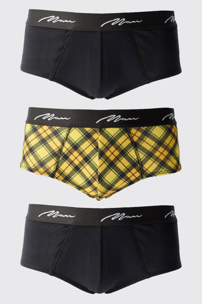 3er-Pack karierte Man Signature Boxershorts - Gelb - S, Gelb von boohooman
