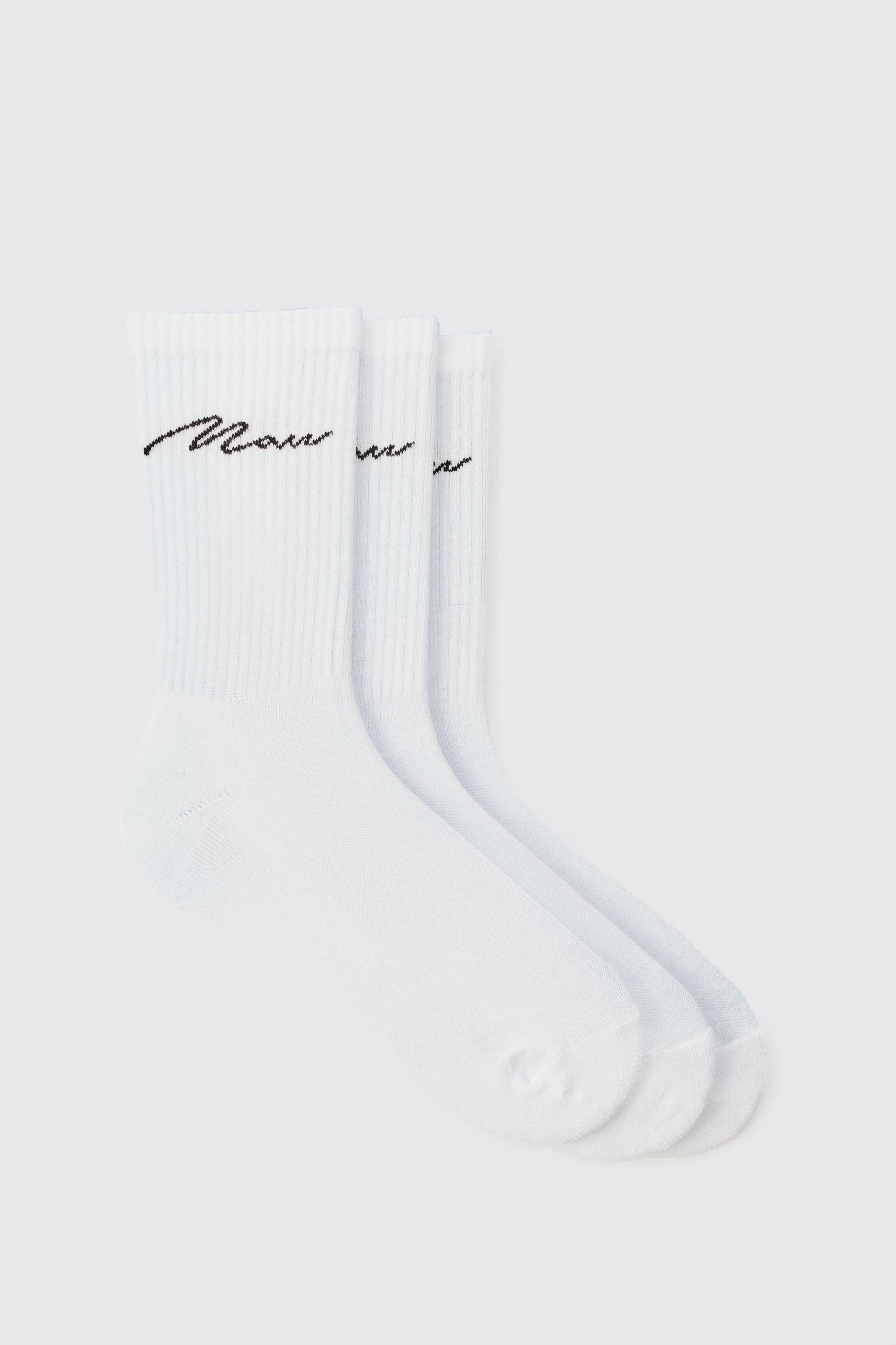 Mens 3 Pack Man Signature Sport Socks - Weiß - ONE SIZE, Weiß von boohooman