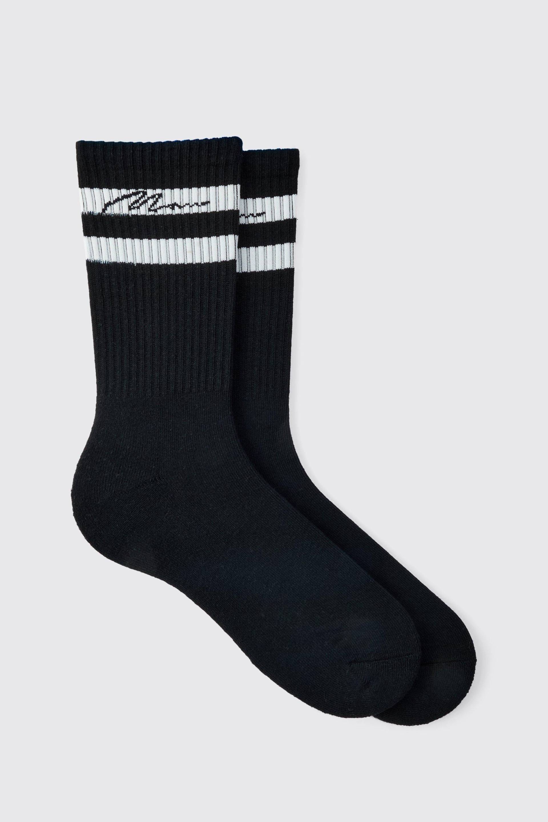 Mens 3 Pack Man Signature Sports Stripe Socks In Black - Schwarz - ONE SIZE, Schwarz von boohooman